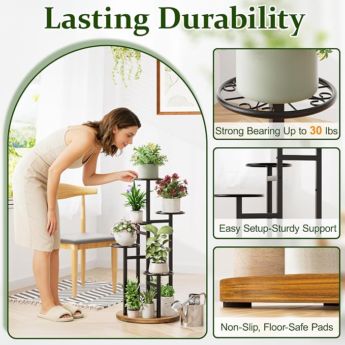 Metal Black Plant Stand Indoor Outdoor,5 Tier Tall Flower Pot Holder Potted Display Rack Shelf, Heavy Duty Plant Shelf for Patio Garden Balcony Living Room Bedroom - BlackS