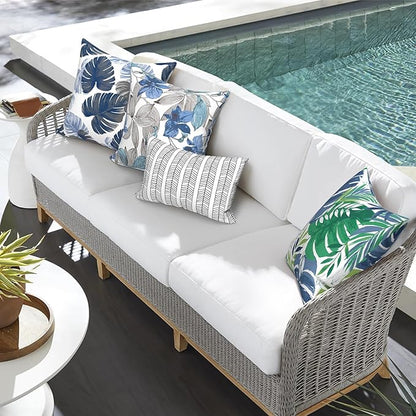 Outdoor Throw Pillow Covers Pack of 2, Decorative Water Repellent Square Pillow Cases 18x18 Inch, Patio Pillowcases for Home Patio Furniture Use,Islamorada Blue Green