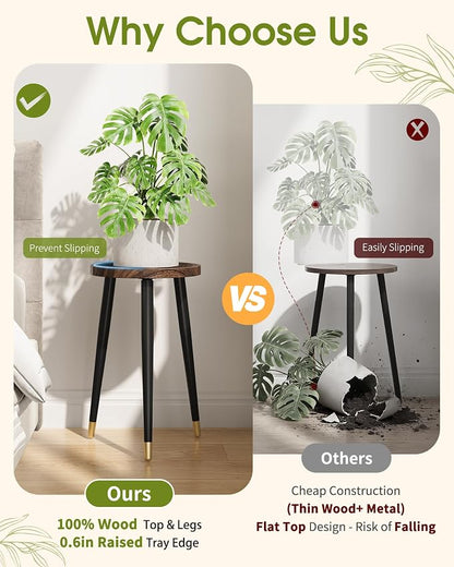 Plant Stand Indoor, Wood Mid Century Indoor Plant Stand, Tall Plant Stands for Flower Pot, Modern Round Plant Table, Small Side End Table with Raised Design, 1 Pack, Walnut, 11.7''x18.8''