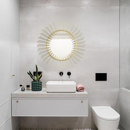 Edvivi Round 31" Antique Gold Sunburst Hanging Wall Mirror with Metal Frame, Decorative Mirror for the Living Room, Bedroom, Bathroom, Hallway, and Entryway