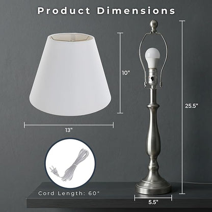 Brushed Steel Table Lamps - Set of 2 Traditional Accent Lights with LED Bulbs - Home Décor for Bedroom, Living Room, Office, or Entry by Lavish Home