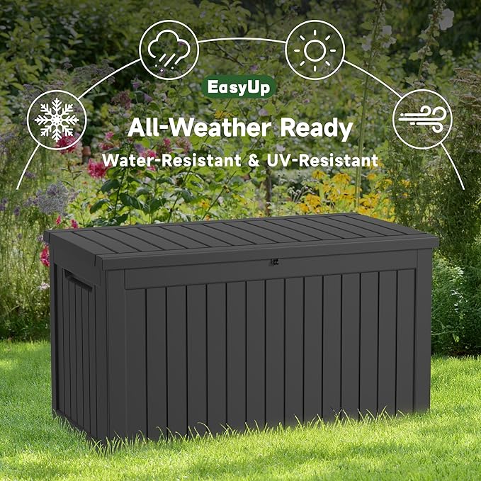 260 Gallon Outdoor Storage Box Waterproof, UV Resistant Resin Deck Box with Hydraulic Rod, Lockable Design and Enhanced Durability for Patio, Garden, and Poolside Use