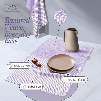 TWINY threads Kitchen Towel Diamond Weave Multi Color Set, Premium 100% Cotton Kitchen Linen, Absorbent Quick Drying Dish Rags, Washable Reusable Multi Purpose for Drying Dishes, 4 Pack, 18x26 Inches