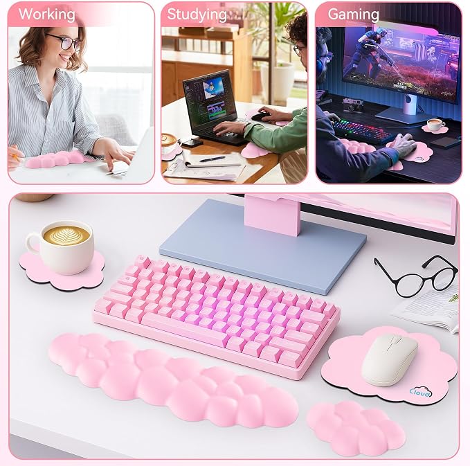 Cloud Wrist Rest for Computer Keyboard, 4-in-1 Memory Foam Leather Cloud