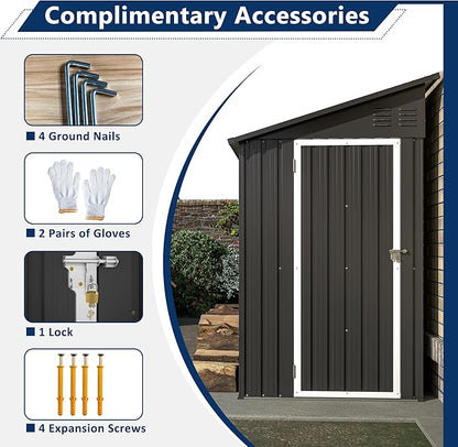 Shed Lean to Storage Shed, Outdoor 4' x 8' Metal Wall Side Storage Sheds & Outdoor Storage, Garden Storage Cabinet for Backayrd, Patio and Outdoor Use,Black