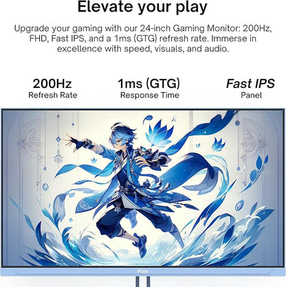 Pixio PX248 Wave Blue 24 inch 200Hz Refresh Rate FHD 1080p Resolution Fast IPS Panel 1ms GTG Response Time Built-in Speakers Gaming Monitor with Adaptive Sync