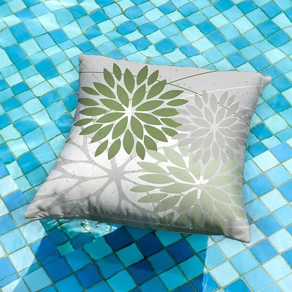 DFXSZ Outdoor Throw Pillow Covers 20x20 Inch Set of 2 Waterproof Spring Summer Geometric Elegant White Green Outdoor Pillow Covers for Patio Funiture Garden Couch 158D20