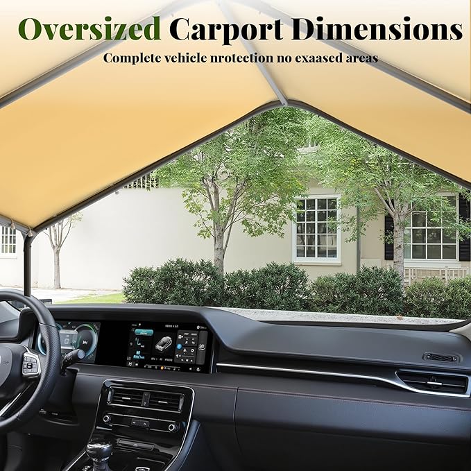 GOJOOASIS 10x20 Carport Heavy Duty Portable Garage Shelter Metal Car Canopy Tent with UV-Resistant & Weatherproof Top Cover for RV & Vehicles (Yellow, 10x20 Without sidewalls)