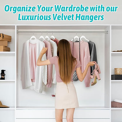 Premium Velvet Shirt Hangers 30 Pack, Non-Slip 360° Swivel Hook Slim Felt Hanger, Space Saving Flocked Hangers for Tank Tops, Blouses, Strappy Dresses(White)