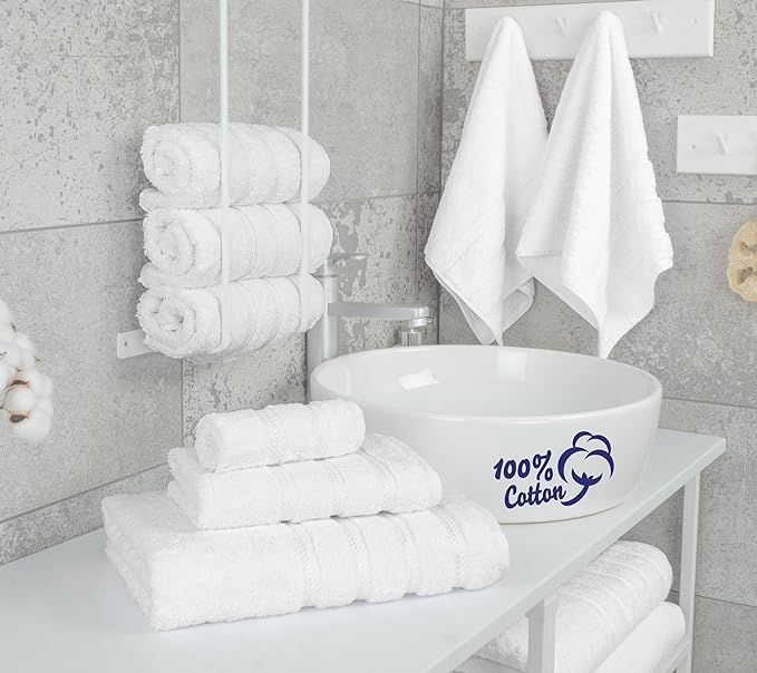 American Soft Linen Luxury 6 Piece Towel Set, 2 Bath Towels 2 Hand Towel 2 Washcloths, 600 GSM 100% Cotton Turkish Towels for Bathroom, White Towel Sets