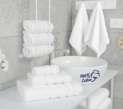 American Soft Linen Luxury 6 Piece Towel Set, 2 Bath Towels 2 Hand Towel 2 Washcloths, 600 GSM 100% Cotton Turkish Towels for Bathroom, White Towel Sets