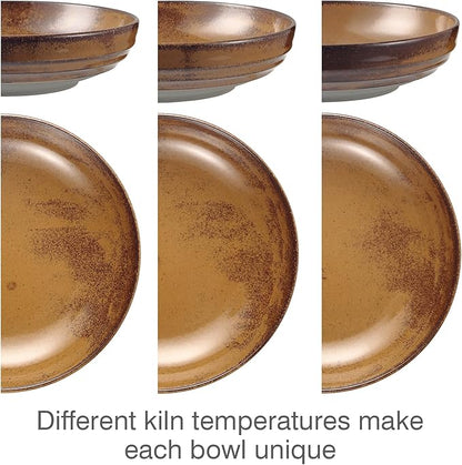 HAPPY KIT 9'' Pasta Bowls, 42oz Pasta Bowls Set of 4, Large Salad Bowl, Ceramic Serving Bowls,Double Reactive Glaze, Ideal for Housewarming, Festivals, Microwave Safe (Ocher)