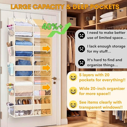 2 Pack Over the Door Organizer 5 Tiers, Extra Large Behind Door Storage of 10