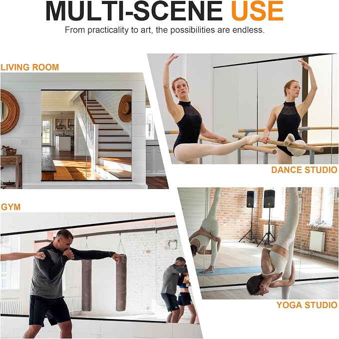 Delma Home Gym Mirror, 48''x24''x2PCS, Large Full Body Tempered Glass Frameless, Wall-Mounted for Gym, Yoga, Garage, Bedroom, Bathroom