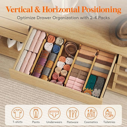 Lifewit 4" High 8 Pack Bamboo Drawer Dividers 43-54cm/17-21.5" Adjustable