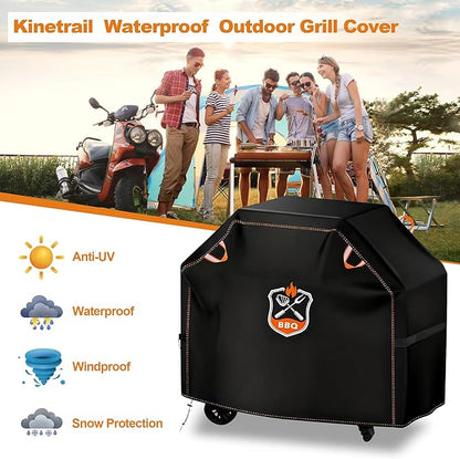 Kinetrail Grill Cover, Universal 58" BBQ Grill Cover for Outdoor Grill, Waterproof, Weather Resistant, Fade Resistant Gas Grill Cover with Adjustable Double Straps for Weber, Char-broil, Nexgrill, etc