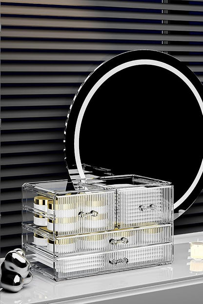 ZHIAI Stackable Storage Drawers, Acrylic Bathroom Counter Organizer Clear Makeup Organizers for Vanity, Kitchen Cabinets, Bathroom, Undersink, Home Organization and Storage (4 Drawers, Pattern D)