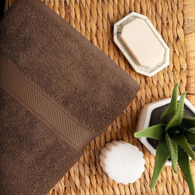 Superior Egyptian Cotton Pile Bath Towel Set of 2, Ultra Soft Luxury Towels, Thick Plush Essentials, Absorbent Heavyweight, Guest Bath, Hotel, Spa, Home Bathroom, Shower Basics, Chocolate