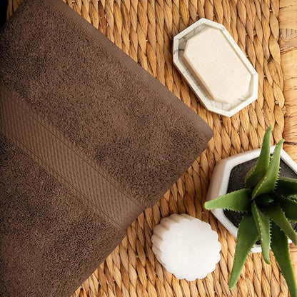 Superior Egyptian Cotton Pile Bath Towel Set of 2, Ultra Soft Luxury Towels, Thick Plush Essentials, Absorbent Heavyweight, Guest Bath, Hotel, Spa, Home Bathroom, Shower Basics, Chocolate