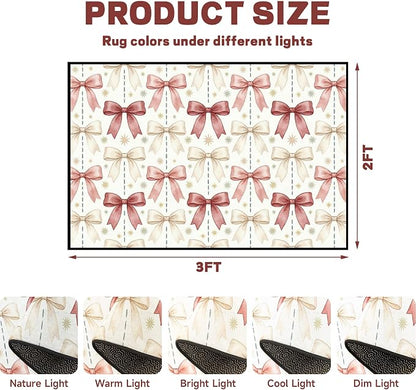 Pink Bowknot Area Rug 2'x3' Watercolor Coquette Aesthetic Non-Slip Washable Carpet for Entryway Bedroom Living Room Nursery Kitchen Playroom Home Decor Soft Low Pile Floor Mat