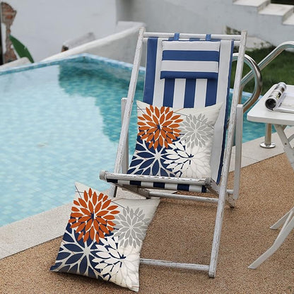 DFXSZ Outdoor Throw Pillow Covers 16x16 Inch Set of 2 Waterproof Spring Summer Geometric Elegant Orange Blue Outdoor Pillow Covers for Patio Funiture Garden Couch 158V16