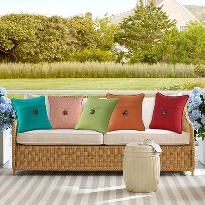 Outdoor Decorative Pillows with Coconut Button Pack of 4, 18" x 18" Outdoor Pillow Set for Couch Bed Throw Patio Sofa, Light Lotus Red