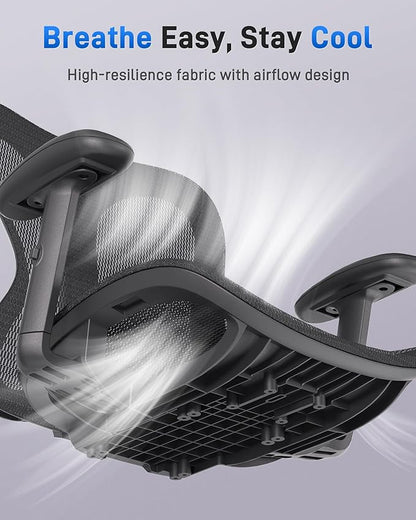 Ergonomic Office Desk Chair, Comfortable Computer Gaming Chair, Breathable Mesh Back & Seat, Adjustable Armrest & Headrest, Lumbar Support, Butterfly Design for Home Office (Black)