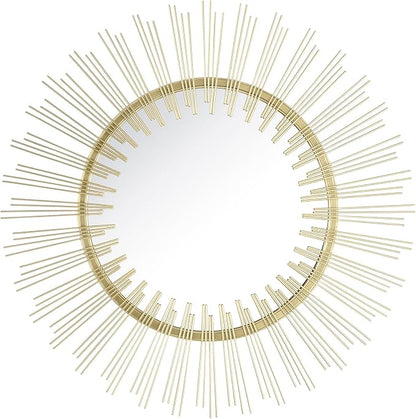 Edvivi Round 31" Antique Gold Sunburst Hanging Wall Mirror with Metal Frame, Decorative Mirror for the Living Room, Bedroom, Bathroom, Hallway, and Entryway