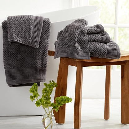 100% Cotton Waffle Textured 6 Piece Towel Set| Super Soft Quick Dry Bath Towels | Decorative Towels for Bathroom | 2 Bath Towels, 2 Hand Towels, 2 Washcloths | Belle Collection (Charcoal)