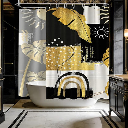 Extra Long Shower Curtain Extra Tall Black and Gold XL Abstract Dark Mens Shower Curtains for Large Bathroom Decor Sets, Waterproof Cloth Fabric with Hooks, 108x72 Inch