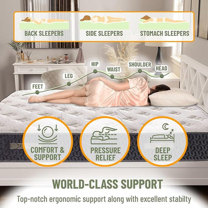 Ottomanson Queen 12” Firm Hybrid Mattress - Made in USA - Premium Support & Durability - Individually Pocketed Coils & CertiPUR-US Foam - Fiberglass-Free - Bed in a Box