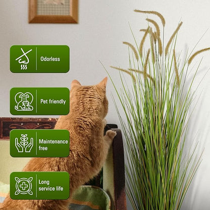 KOL Artificial 5ft Horsetail Reed Grass – 59in Tall Faux Grass Plant in Pot, Indoor Outdoor Artificial Greenery for Home, Office, Wedding & Party Decor
