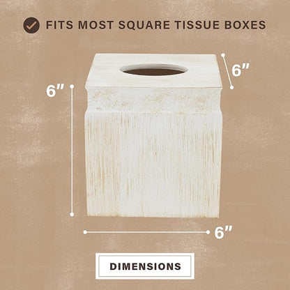 Creative Scents Rustic Luxe Tissue Box Cover Square – Beige Tissue Box Holder with Oval Opening, Modern Farmhouse Bathroom Accessories Decor