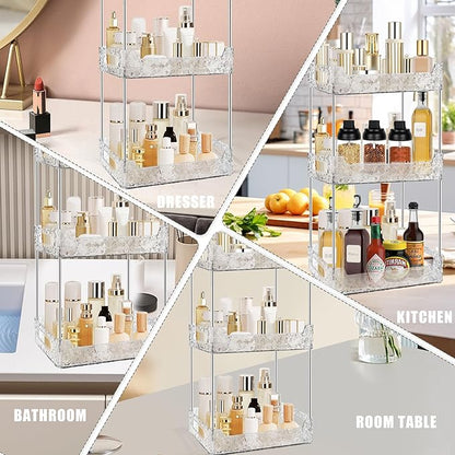 3-Tier Bathroom Counter Organizer Countertop Storage, Dresser Organizer Vanity Tray for Makeup, Perfume Organizer Cosmetics Skincare Shelf - Clear