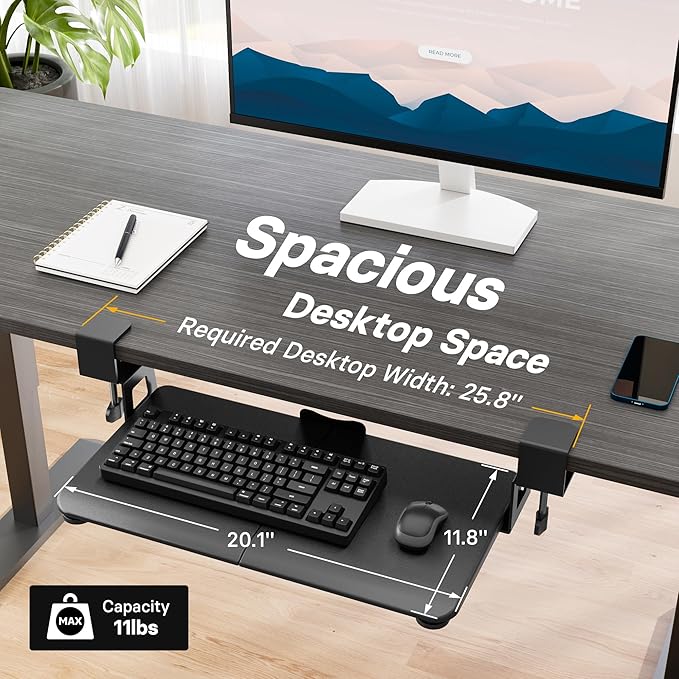 BONTEC KMT01-PJ Under Desk Keyboard Tray, Pull-Out Keyboard & Mouse Platform