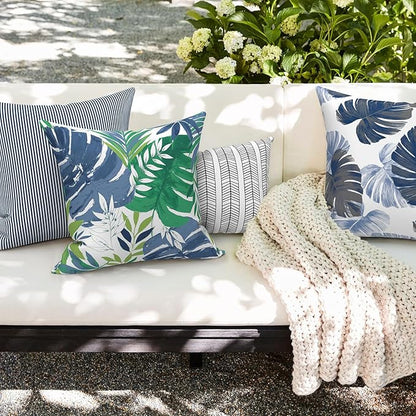 Outdoor Throw Pillow Covers Pack of 2, Decorative Water Repellent Square Pillow Cases 18x18 Inch, Patio Pillowcases for Home Patio Furniture Use,Islamorada Blue Green