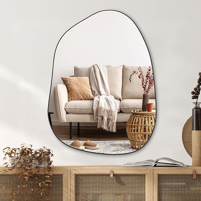 PERFNIQUE Irregular Wall Mirror Asymmetrical Mirror, 32''x24'' Black Mirror for Bathroom Bedroom Living Room Entryway, Decorative Modern Wall Decor, Wall Mounted (Black, 32''x24'')