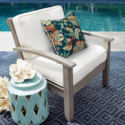Outdoor Throw Pillow Covers Pack of 2, Decorative Water Repellent Square Pillow Cases 18x18 Inch, Patio Pillowcases for Home Patio Furniture Use, Peacock Blue