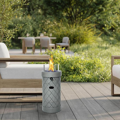 1 lb Column Propane Fire Pit, 10,000 BTU Gas Fire Pit, Outdoor Firepit for Patio w/Wind Glass Shield, Glass Rocks