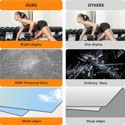 TRAHOME Home Gym Mirror for Wall, 50"x25"x2PCS Full Length Gym Mirror Frameless Wall-Mounted for Garage, Home Gym, Living Room, Bedroom(Silver)