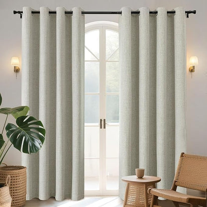Joydeco Blackout Curtains 63 Inches Long 2 Panels Burg, Room Darkening Curtains for Bedroom, 100% Black Out Textured Thermal Drapes Privacy Protection 2 Panels Set(W52 x L63 Inch, Light Beige)