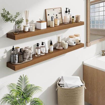 Fun Memories Floating Shelves 48 Inch, Extra Large Wood Shelf Set of 2, Hanging Wall Shelves for Bathroom, Living Room, Kitchen, Bedroom, Walnut