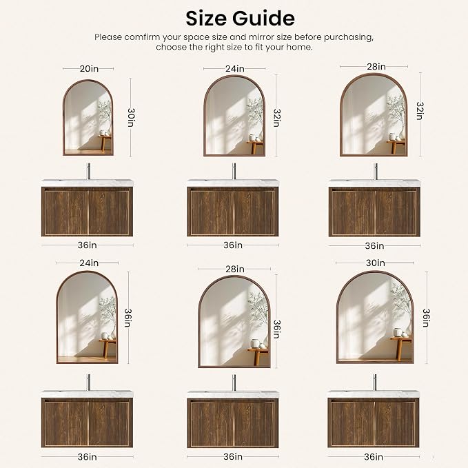 24"x32" Arch Wall Mirror for Wall, Wall Mounted Vanity Mirror for Bedroom, Wood Grain Finish Frame Mirror with Tempered Glass, Vintage Decorative for Bathroom, Entryway, Living Room, Walnut