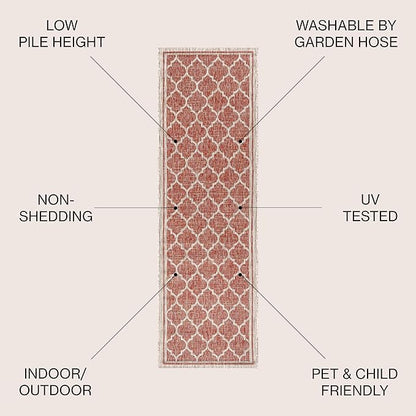 Eyely BMS109C-220 Santa Monica Trebol Moroccan Trellis Textured Weave, Pet Friendly, Non-Shedding, Stain Resistant, Easy-Cleaning, Red/Beige, 2 ft. x 20 ft., Indoor/Outdoor, Runner Rug