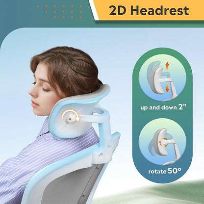 DEVAISE Office Chair, High Back Mesh Ergonomic Desk Chair with Flip-up Armrests, Adjustable Headrest and Lumbar Support, White