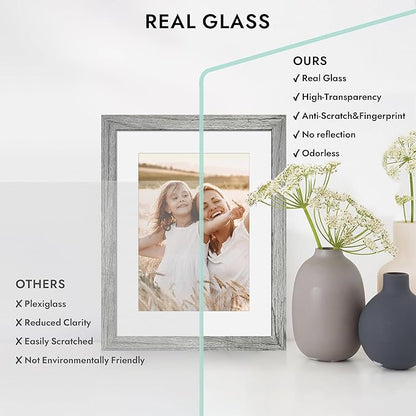 6x9 Picture Frame with Glass, Display Pictures 5x8 with Mat or 6 x 9 without Mat - Wall and Tabletop, 6 by 9 Photo Wooden Frames (Grey, 1 Pack)