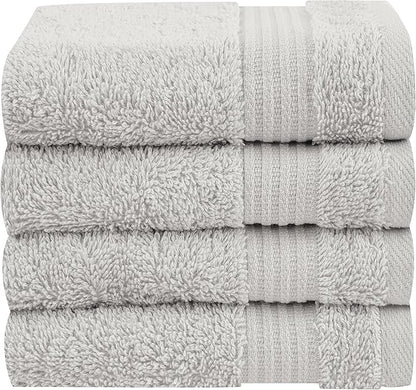 Cotton Paradise 100% Cotton Turkish Towel Set, Soft Absorbent Quick Dry, 4 Piece Washcloth Set, Silver Grey