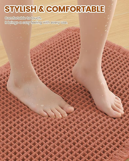 Smiry Waffle Bath Mat 24x16, Extra Soft Absorbent Bathroom Rugs, Non Slip Machine Washable Quick Dry Bath Rugs for Bathroom Floor, Tub, Shower, Home Decor Accessories, Orange
