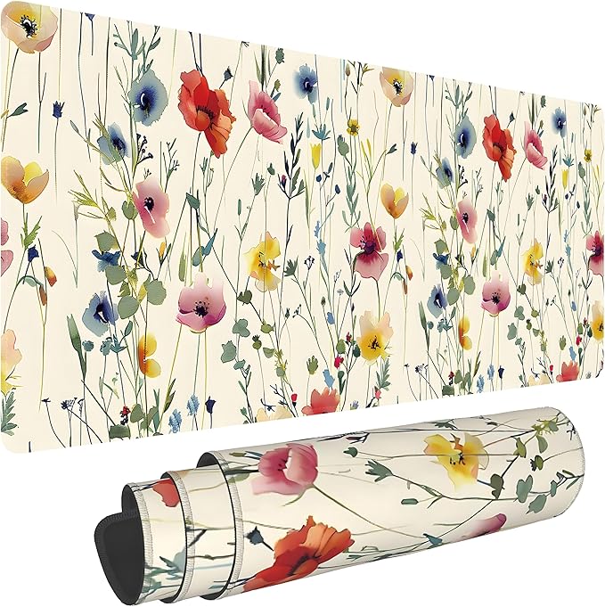 Wild Flowers Large Mouse Pad, Gaming Keyboard Desk Pad, Extended Mouse Mat