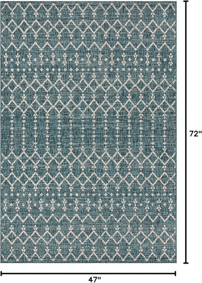 JONATHAN Y Moroccan Geometric Indoor Outdoor Area Rug 4X6 Teal/Gray, Ourika Textured Weave for Backyard, Patio, Porch, Easy-Cleaning, High Traffic, Pet-Friendly, Non-Shedding (SMB108C-4)